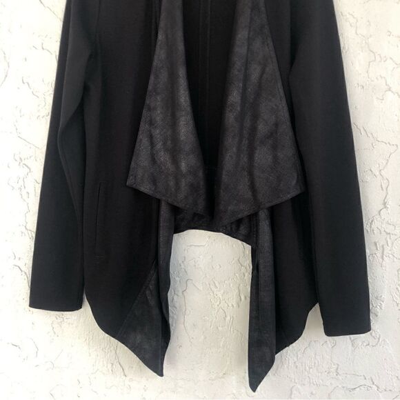 CABI Owens Faux Leather Waterfall Draped Open Front Black Jacket Size Medium - Picture 5 of 10